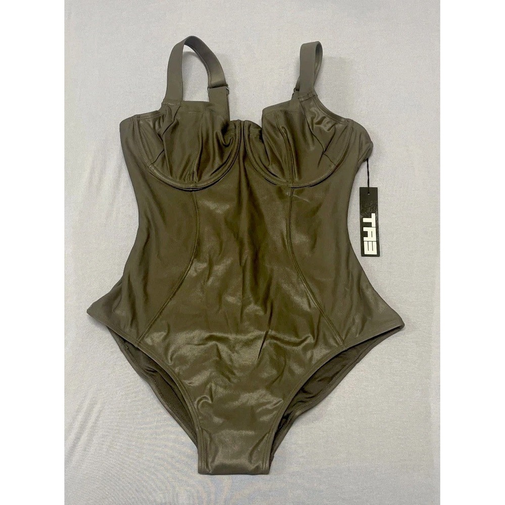 NWT TA3 Lifty Pewter Gray Underwire Corset Swimsuit Women's Size L Short B/C Cup